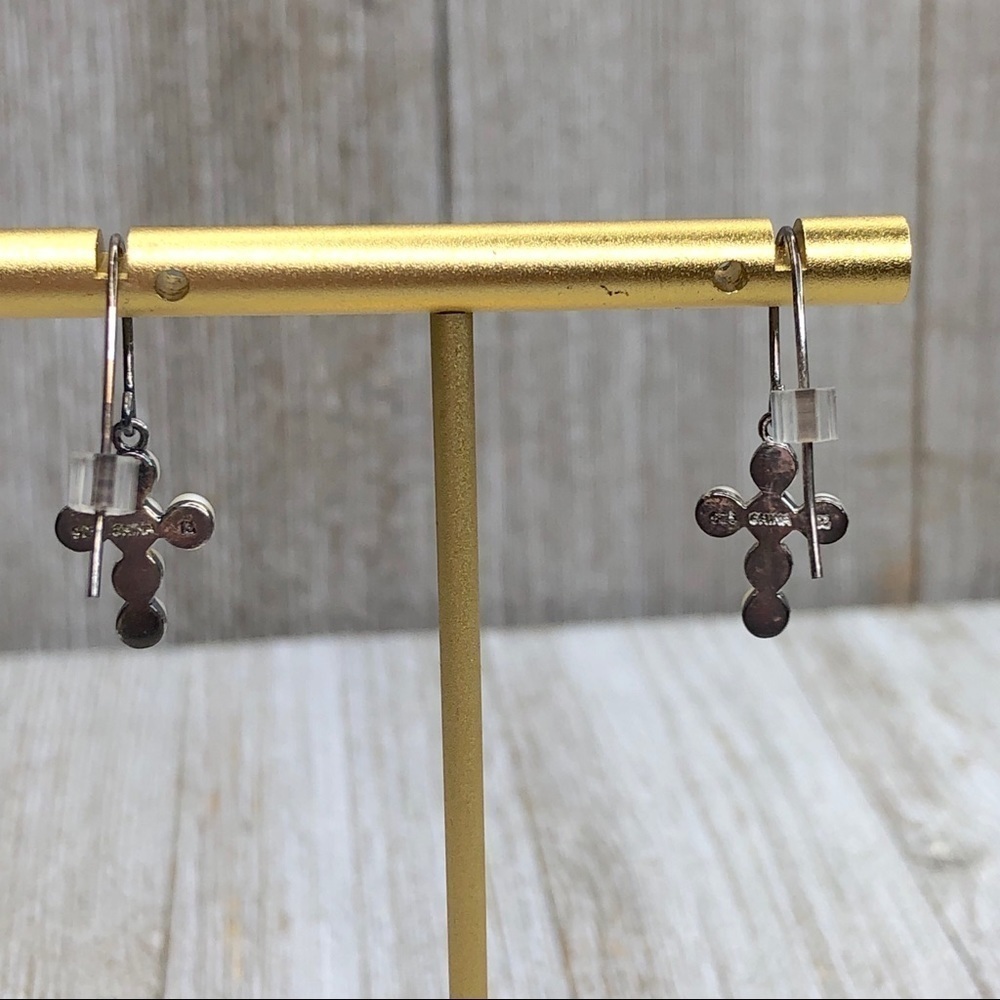 Sterling Silver Seed Pearl Cross Hook Earrings - Picture 4 of 6